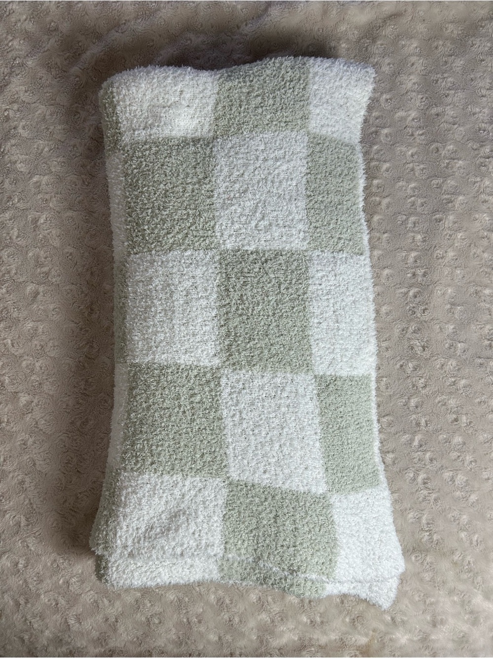Chick Pea Chenille Baby Blanket Green White Checkerboard Squares Soft Chickpea